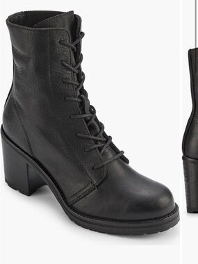 Frye Black Leather Lace Up Heeled Combat Ankle Boots Size 8